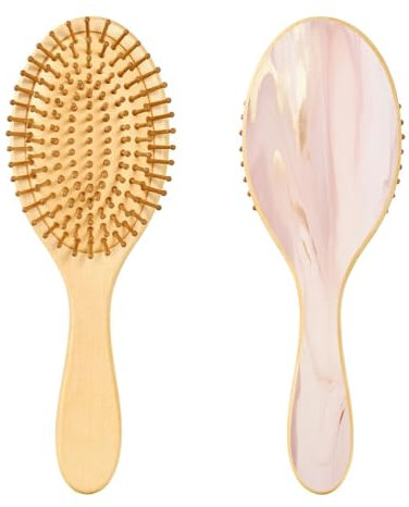 SKYSHU Rose Gold Marble Natural Wooden Hair Brush with Comfortable Wooden Bristles, Detangling and Styling Oval Hairbrush for Women, Men and Kids All Hair Types (Wet Dry & Damaged Hair)