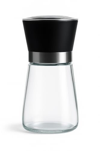 Premium Herb and Spice Grinder – Manual Glass Jar with lid with Adjustable Ceramic Burr, Portable Coffee Bean Grinder, Pepper Mill, Salt Grinder, Seed Grinder and Kitchen Spice Crusher