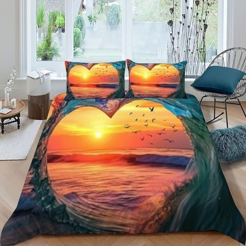 HOGDISAJD a forma di cuore Reversibile Copripiumino paesaggio Stampato Con Cerniera Biancheria Da Letto Per E 2 Federe ﻿ Per Ragazzi E Ragazze Super King（260x220cm）
