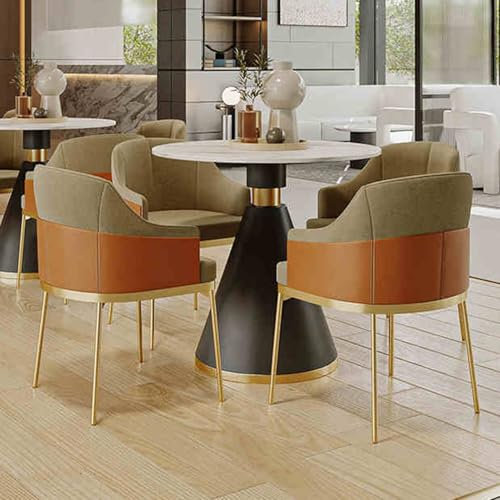 Konferenztisch und Stuhl aus Marmor, rund, Büromöbel mit weicher Rückenlehne, stabile Metallbeine, platzsparendes Design für kleine Räume (Orange und Kaffee)