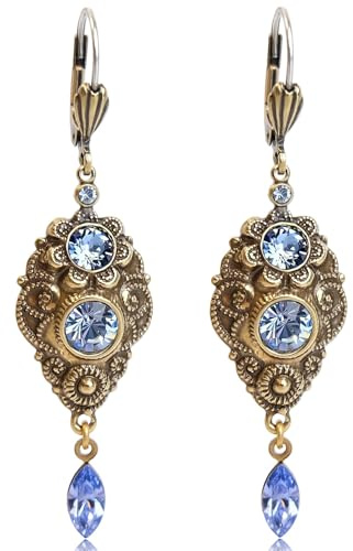 Jugendstil Ohrringe Gold hellblau Ohhänger Gold Vintage Light Sapphire NOBEL SCHMUCK