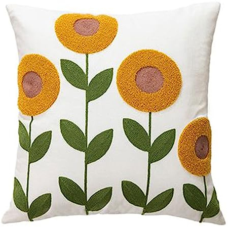 HDOYTXXM Housse de coussin brodée florale 45 x 45 cm Housse de coussin pour maison, bureau, chambre à coucher, canapé, décoration