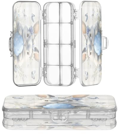 OWFKAY Pencil Case with Supplies Rabbit Easter Eggs Plastic Clear Pencil Box Organizer Crayon Storage Box Double Layer Pen Holder for School