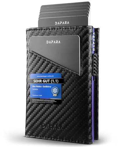 DAPARA Geldbörse Herren | Slim Wallet Herren mit Münzfach & RFID-Schutz | Portmonee Männer | Kartenetui für 12 Karten | Smart Wallet for Men | Karten Geldbeutel | Portemonnaie | Carbon Purple