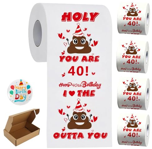Lustiges Toilettenpapier zum 40. Geburtstag für Frauen und Männer, 4 Stück, mit Aufschrift Happy Prank, Toilettenpapier, Toilettenpapier, Witziges Geschenk, 40. Geburtstag, Dekoration, Geschenke für