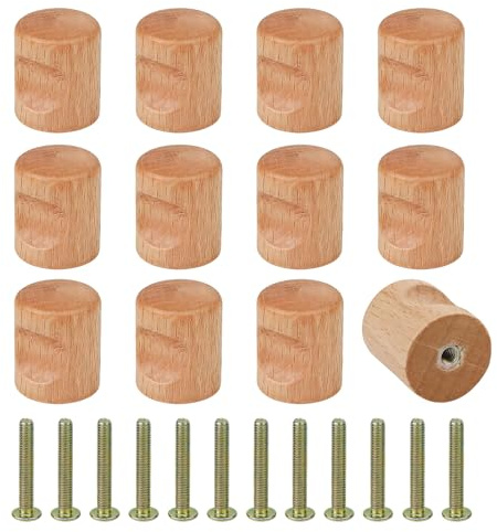 QYRDBGY 12 Stück Möbelknöpfe Holz, 20 × 24mm Natürliches Holzgriffe für Schränke mit Schrauben Satz Schrankknöpfe Schrankgriffe Schubladengriffe für Kleiderschränke Schubladen Vitrinen