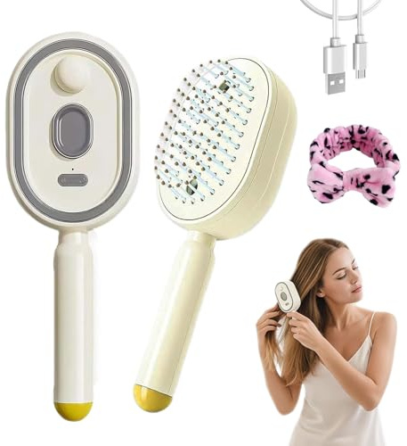 Electric Spray Air Cushion Massage Comb, Elektrischer Sprüh-Luftkissen-Massagekamm, 3-in-1 Entwirrbürste mit Wassertank & Dampf, Dampfbürste Haare für Trocken- und Nasshaar, gegen Frizz (B)