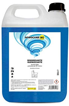 DOMOCAMP WC Liquido Disgregante per Wc Chimico, 5 Litri – per Serbatoio Camper, Gabinetto da Campeggio, Acque Nere, 100% BIODEGRADABILE