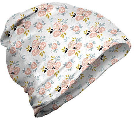 ABAKUHAUS Blume Unisex Beanie, Einfache abstrakte Blumenkunst, Wandern im Freien, Blush Weiß Kitz
