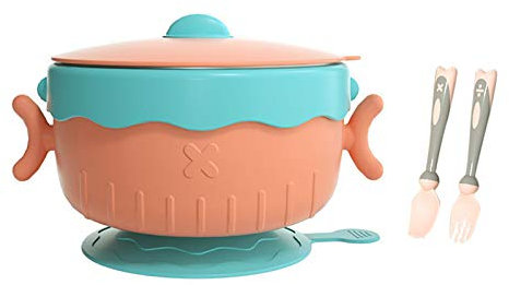 Chiatai Baby Wasser-Injektions-Isolationsschüssel, Kinder, Kleinkind, Kinder, Edelstahl-Geschirr, isoliert, Reise-Futternapf, Geschirr, rosa mit Gabel-Löffel