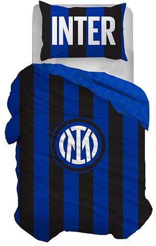 Inter, Set Copripiumino Singolo In Cotone, Parure Copripiumino, 100% Cotone, Sacco 155x200, Federa 50x80, Prodotto Ufficiale, (Non Contiene Lenzuolo Con Angolo)