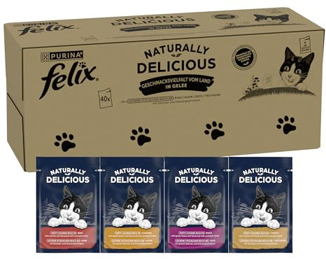 Felix Naturally Delicious, Katzenfutter nass Geschmacksvielfalt vom Land mit Gemüse in Gelee, 80er Pack (2x40x80g)