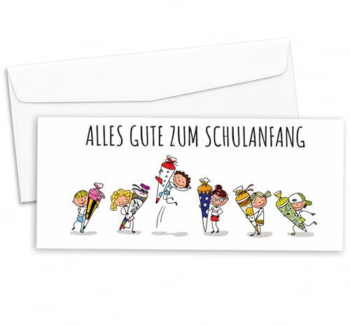 Friendly Fox Karte zur Einschulung, 1x Einschulungskarte DIN lang, alles Gute zum Schulanfang Karte Endlich Schulkind, KINDER