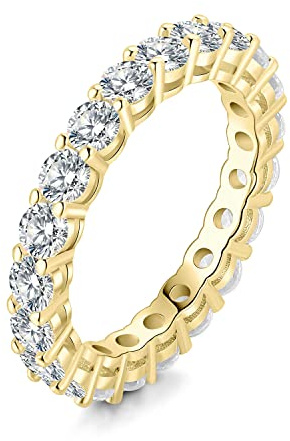 JewelryPalace 2.2ct Rundschliff Zirkonia Band Ring Damen, Hochzeitsringe Silber 925 Trauringe Eheringe für Frauen, Vorsteckring Stapelring Eternity Ring Bandring Schmal, Ringe Set Schmuck Vergoldet 49