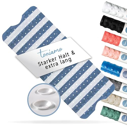 Toniamo Badewannenmatte rutschfest 100 x 40 cm Antirutschmatte, Marina | Extra lange Badematte mit Saugnäpfen ohne BPA, rutschfest, antibakteriell, maschinenfest für sicheren Halt in der Badewanne
