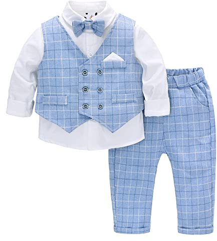 famuka Baby Boys Gentleman Suits Kids Tuxedo Gentleman Clothing Set (UK, Age, 9 Months, Blue)