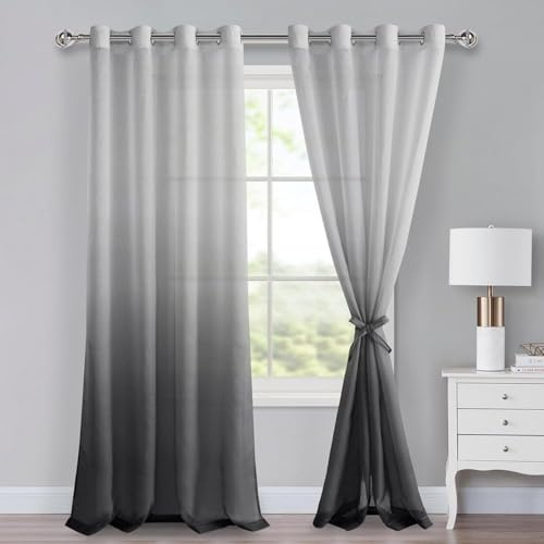XWZO - 2 set om 2 voilegardiner, set om 2, för sovrum och vardagsrum, rullgardiner med fermanaster, grå 245 x 140 cm (H x L), grå