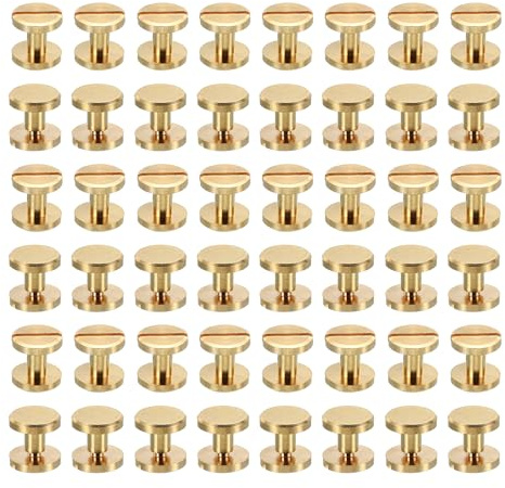 PATIKIL 50 Sets Chicago Screws, M4x4mm Chicago Screw Slotted Binding Post Screw Bolts Rivets Brass Fasteners Connectors for Leather Belt Scrapbook Photo Albums