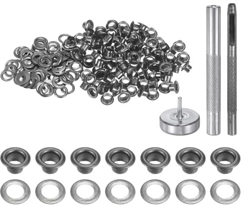 QUARKZMAN 100Pcs Kit d'Outils pour Œillets en Cuivre de 3,5 mm avec Poinçon Creux, Outils de Pose d'Œillets pour Vêtements en Cuir, Tissu, Ceinture, Noir