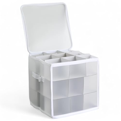 MIJOMA Aufbewahrungsbox Sortierbox Weihnachtstasche für Christbaumkugeln und Weihnachtsschmuck, zusammenklappbar, transparent (Weiß, 31 x 31 x 31 cm für 27 Teile)