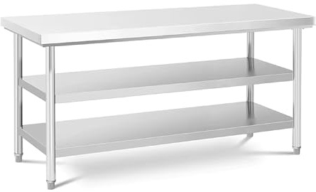 CVS2020.COM Triple Layer Stainless Steel Catering Work Table 150x70x85cm – Heavy Duty Workbench 1MM Thick 201 Stainless Steel Prep Table Commercial, Industrial Worktop with Undershelf Storage