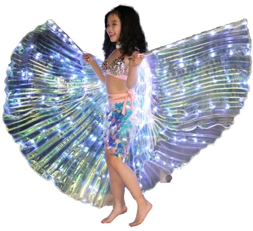 LED Isis Ailes de danse du ventre 360 ° LED avec tige télescopique de 20 à 100 cm 2 modes de contrôle de la lumière Ailes LED pour adultes Ailes de papillon Enfants LED pour spectacles sur scène