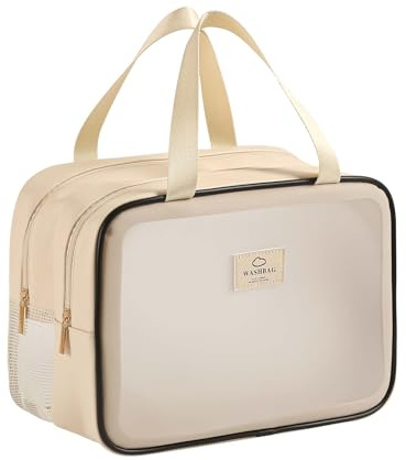 Heliar Large Travel Toiletry Bag with Dry Wet Separation– PVC Waterproof Wash Bag for Women, Clear & Matte shower bag for Gym, Overnight, Swimming, and Business Trips