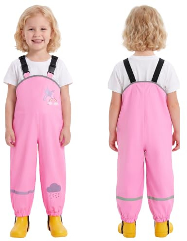 Domueay Kids Rain Trousers Rain Dungarees Waterproof Bib Overalls 5-6 Years