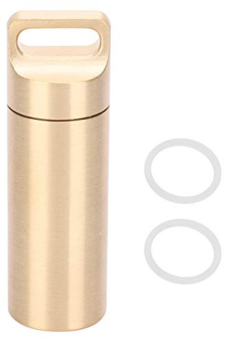 Portable Copper Capsule Box Holder Waterproof Travel Tablet Container Organizer Outdoor Pill Keychain Storage for Hiking Camping Mountaineering H62 Brass Material 6.5cm