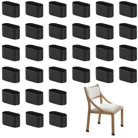 30 Stück ovale Stuhlbein Schutzhüllen 40x20mm Schwarz – PVC Stuhlbeinschoner für Möbelbeine – Bodenschutz Kappen für Stühle und Tische – Geräuschdämpfend und rutschfest für Innen und Außen