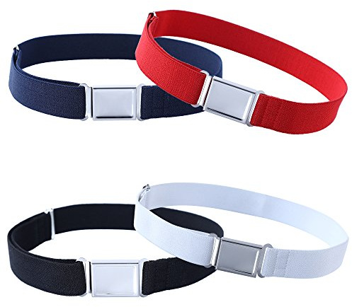 Kajeer 4 Stück Gürtel für Jungen Mädchen Verstellbar - Großer Elastischer Stretchgürtel mit einfacher Magnetschnalle für 2-15 jährige Jungen und Mädchen (Schwarz/Rot/Navy blau/Weiß)