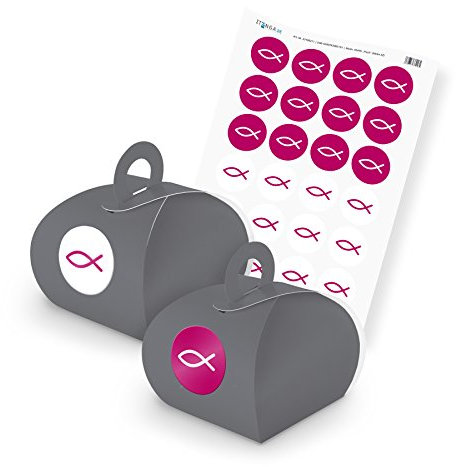 itenga SET Fisch (Motiv 32) 24x Geschenkschachtel mit Griff grau + Stickerbogen