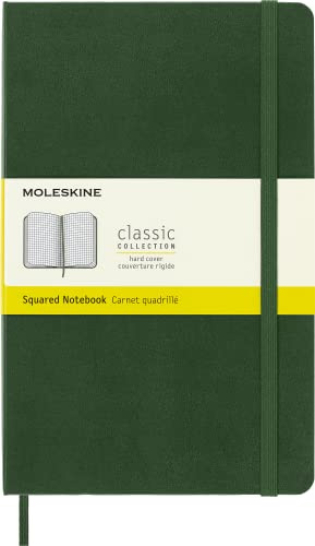 Moleskine - Klassisches Kariertes Notizbuch - Hardcover mit Elastischem Verschlussband - Farbe Myrte Grün - Größe A5 13 x 21 - 240 Seiten