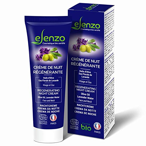 eLenzo • Bio-zertifizierte Nachtcreme • Feuchtigkeitscreme für Gesicht und Hals • Oliven- und Shea-Öl, Lavendelwasser • COSMOS ORGANIC von ECOCERT • In Frankreich hergestellt • Alle Hauttypen • 50 ml