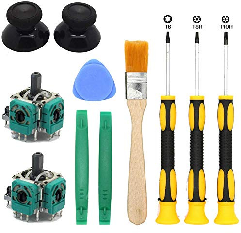 Supkeyer 2 Pcs 3D Controller Joystick Axis Analog Sensor Module & Thumbstick for Xbox One with Install Open Shell Tool Torx T10H T8H T6 Screwdriver Safe Prying Tool and Cleaning Brush