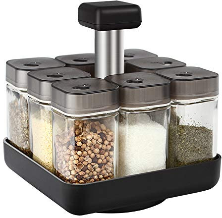 Rotierendes Gewürzregal mit 9 Gewürzgläsern Spice Herb Organizer mit Deckelgewürz Aufbewahrungsbehälter für Küchengrill (Gewürze Nicht enthalten)