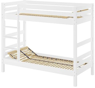 Erst-Holz®Etagenbett Massivholz Buche waschweiß 90x200 Stockbett mit wählbarem Zubehör V-60.17-09WFederholzrahmen inkl.