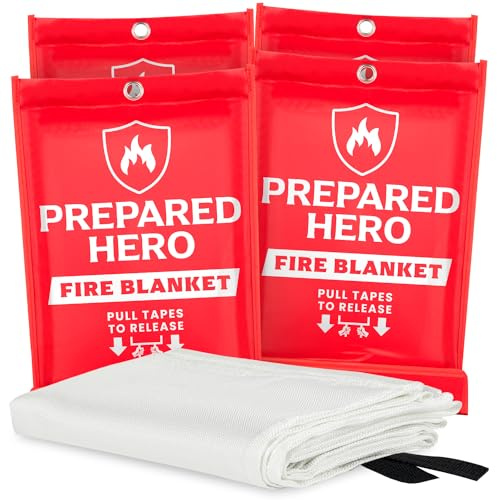 Prepared Hero Emergency Fire Blanket - 4 Pack - Fire Suppression for Kitchen, 39” x 39” Fiberglass Fire Blanket for Home
