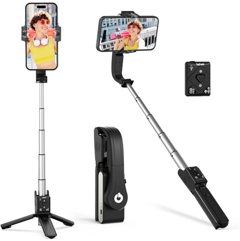 hohem iSteady Q Gimbal Stabilizer for Smartphone, 1 Axis Selfie Stick Tripod with Face Tracking, 360° Rotation, 4 in 1 Portable Phone Tripod w/Extendable Stick for iPhone 14/Android Video Recording