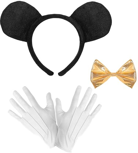 Mega_JumbleSale® ADULTS Mickey Mouse Book Day/Week Character Mickey Mouse Ears Headband, Bow Tie & White Gloves Fun Fancy Dress Costume Accessories