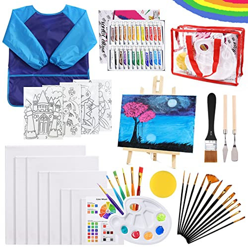 JOTOL Set di Colori,Set di pittura,24 Colori acrilici Dipingere,con Pennelli,Cavalletto,libro da colorare,Tavolozza,per principianti