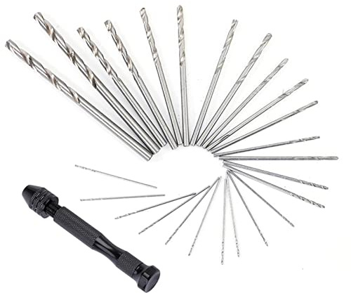 Set di Punte Elicoidali, Trapano a Mano con Morsa a Perno Nero, Mini Lega Dura a Mano per Metallo, Legno, Lavoro Manuale Fai-da-Te, Gioielleria, Assemblaggio, Modellismo 0,5‑3,0 Mm