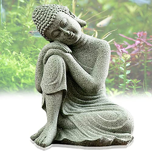 livelyfish Mini-Buddha-Statue, meditierender natürlicher Sandstein, Buda-Skulpturen, Ornament für 30 Liter und unter Aquarien, Aquarium-Dekoration, Zen-Garten, Bonsai-Dekoration, Geschenke, A2