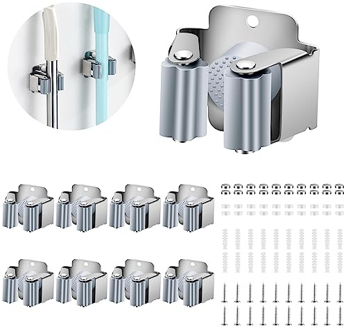 PAMIYO Besenhalterung Wand 8 Stück Gerätehalter Hakenleiste zur Aufhängung der Gartengeräte und Besen Besenhalter Gartengerätehalter Wandhalterung Montagematerial Silber für Küche Zuhause Badezimmer