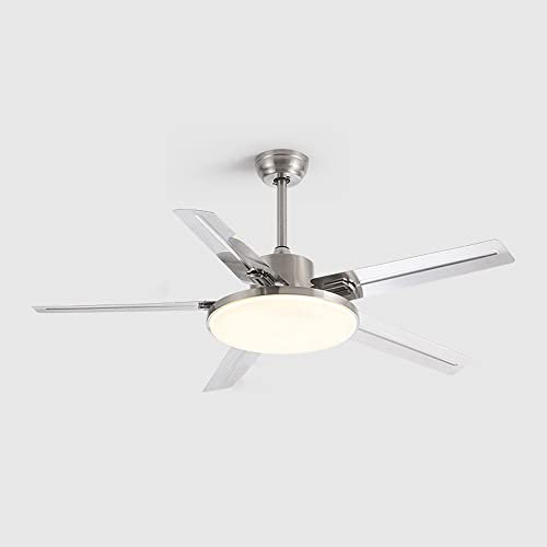 Moddeny 52 Inch With Remote Ceiling Fan With Lights Modern Stainless Steel 5-Blade Ceiling Fan Light Mute Dimmable Ceiling Fan For Bedroom Ceiling-mounted Outdoor Ceiling Fans