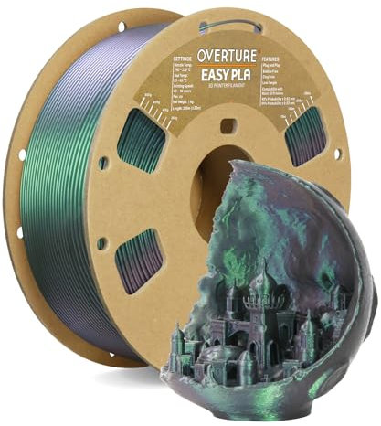OVERTURE Easy PLA 1.75 mm 3D Druckerfilament, 1kg (2.2 lbs), Verstärkt Zähigkeit PLA, Maßgenauigkeit +/- 0,02 mm für die meisten FDM-Drucker (Shimmer Dunkelgrün)