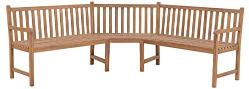 Homgoday Eckbank für den Garten, 185 x 185 x 90 cm, aus massivem Teakholz, Gartenbank, Bank für Balkon, Terrasse & Garten
