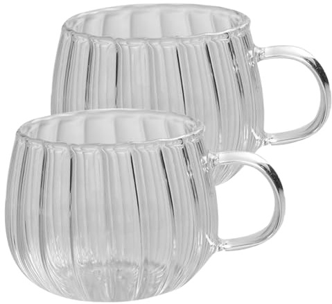 Naisicatar 2pcs en verre à citrouille en verre, tasse de citrouille à rayures verticales avec poignée. Tasses à café en verre
