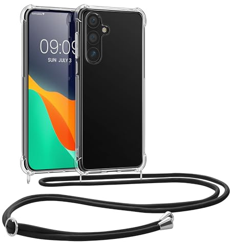 kwmobile Crossbody Case Compatible with Samsung Galaxy S24 Case - Clear TPU Phone Cover w/Lanyard Cord Strap - Black/Transparent
