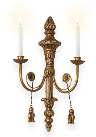 TentHome Kerzenhalter Wand Metall Vintage Kandelaber Antik Teelichthalter Wandkerzenleuchter 2 Armig im Barockstil Wandkerzenhalter für Stabkerzen Wanddekoration Gold 1 Stück